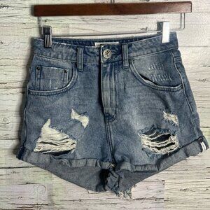 One Teaspoon High Waist Bandits Cut Off Denim Shorts 25 Jean 100% Cotton